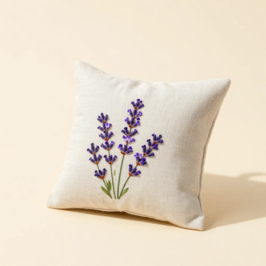 A pillow lavender sachet in linen on a light background