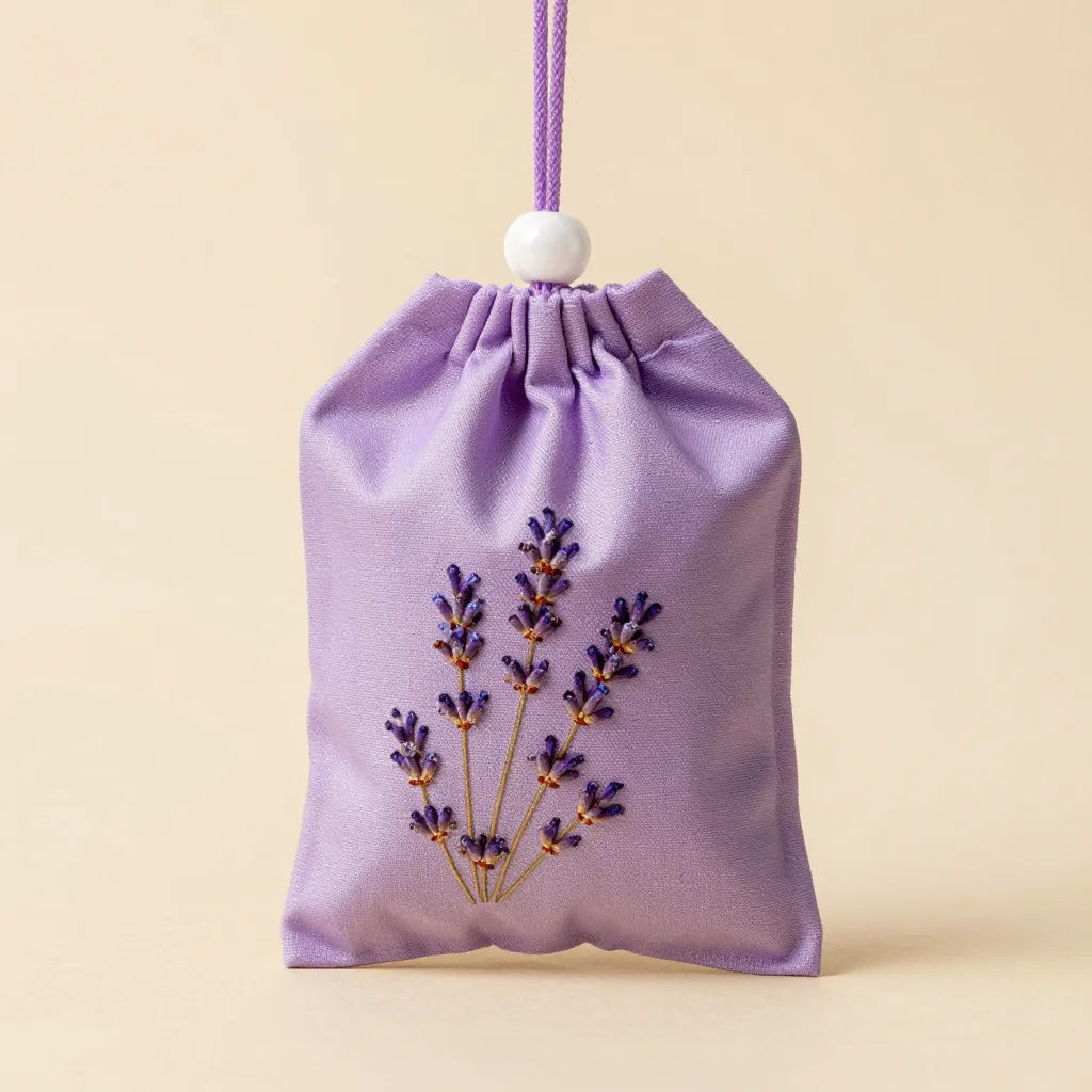A wardrobe lavender sachet in violet on a light background