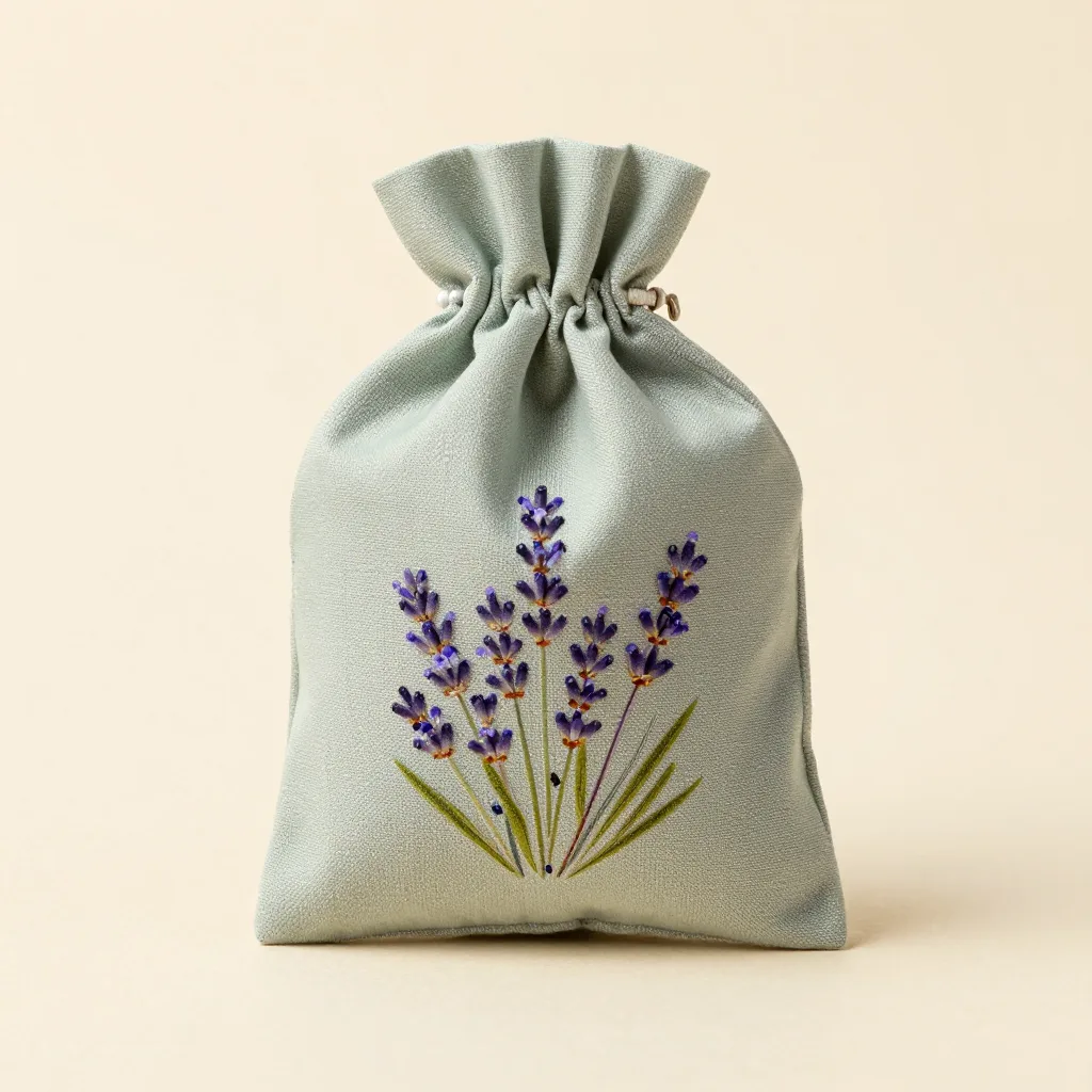 A drawer lavender sachet in sage on a light background