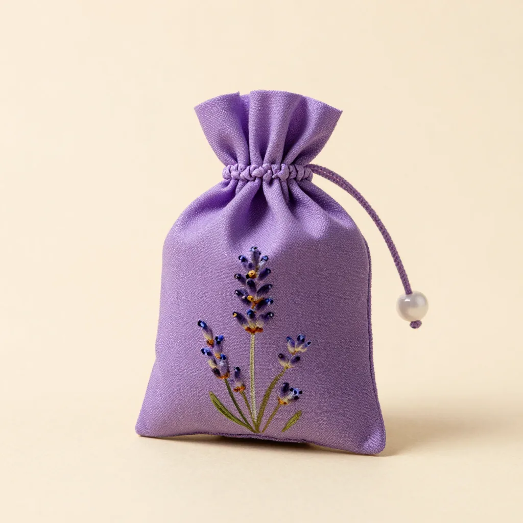 A small travel lavender sachet on a light background
